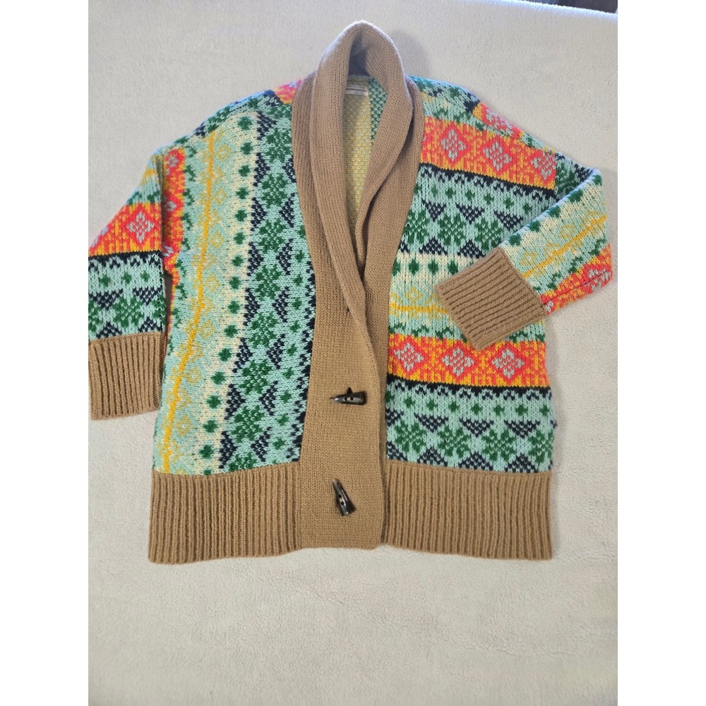 Anthropologie Fair Isle Toggle Cardigan Shawl Collar Multi Color Sweater XS/S